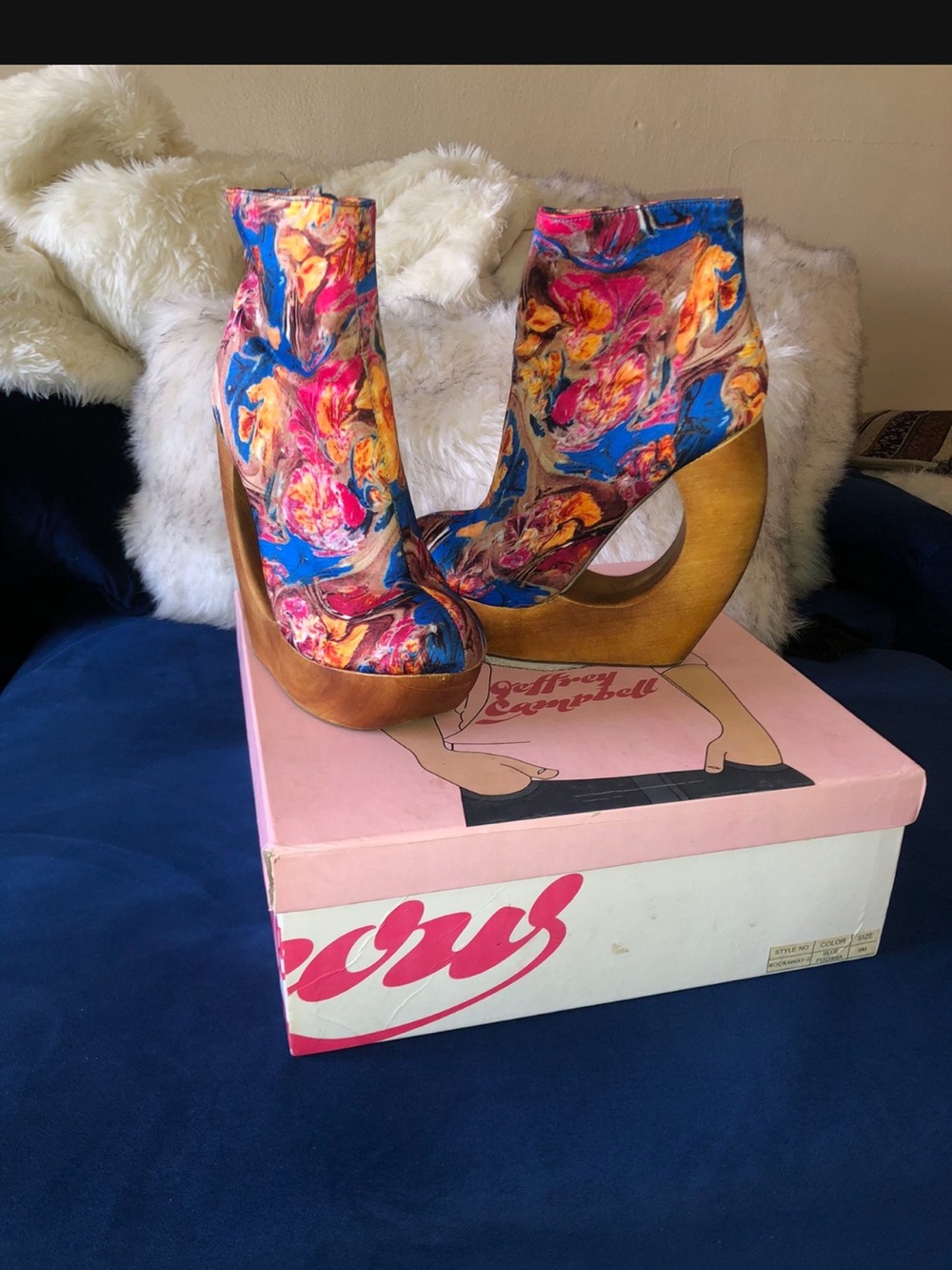 Jeffrey Campbell Multicolor Floral Platform Ankle Wedges